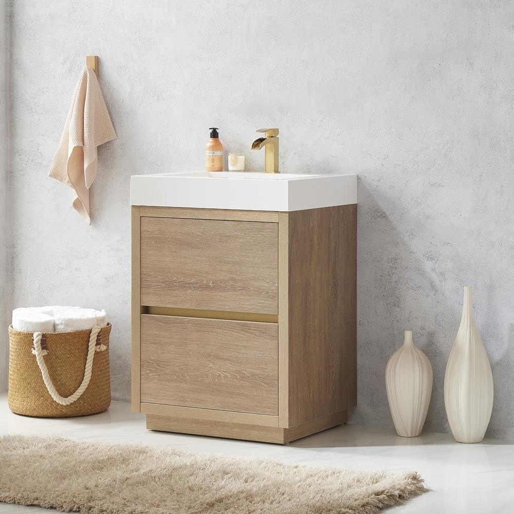 Single Sink Bath Vanity with White Composite Integral Square Sink Top