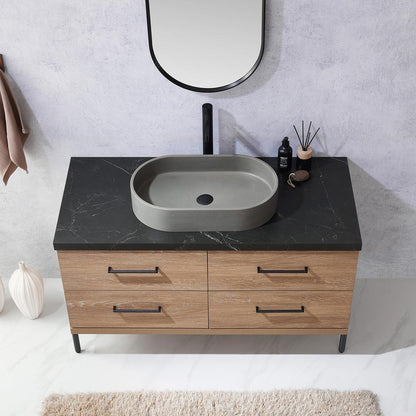 Single Sink Bath Vanity with Sintered Stone Top with Concrete Sink and Mirror
