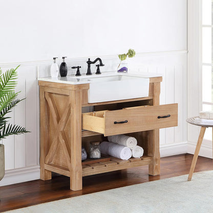 Single Bath Vanity with Composite Stone Top, White Farmhouse Basin