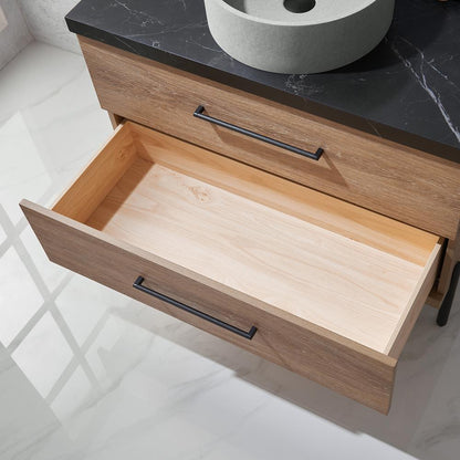 Single Sink Bath Vanity with Black Sintered Stone Top with Concrete Sink