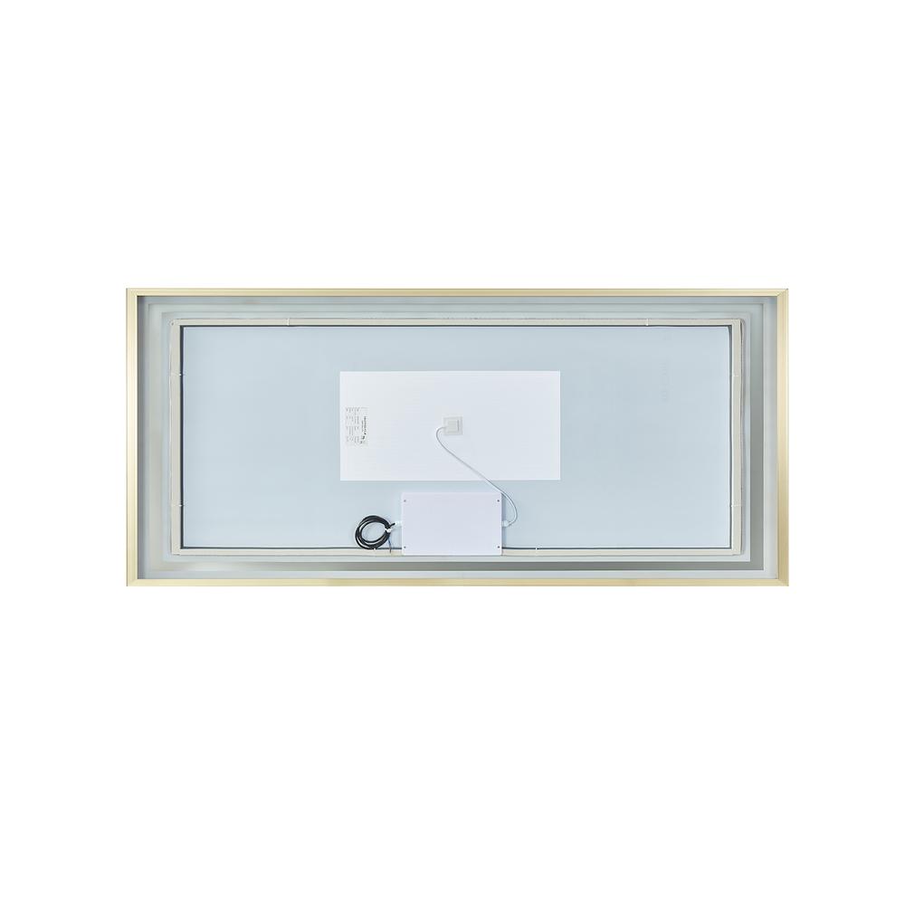 72" Rectangular Aluminum Framed LED Wall Mount Bathroom Vanity Mirror in Gold