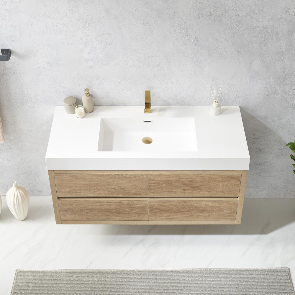 Single Sink Wall-Mount Bath Vanity with Composite Integral Square Sink Top