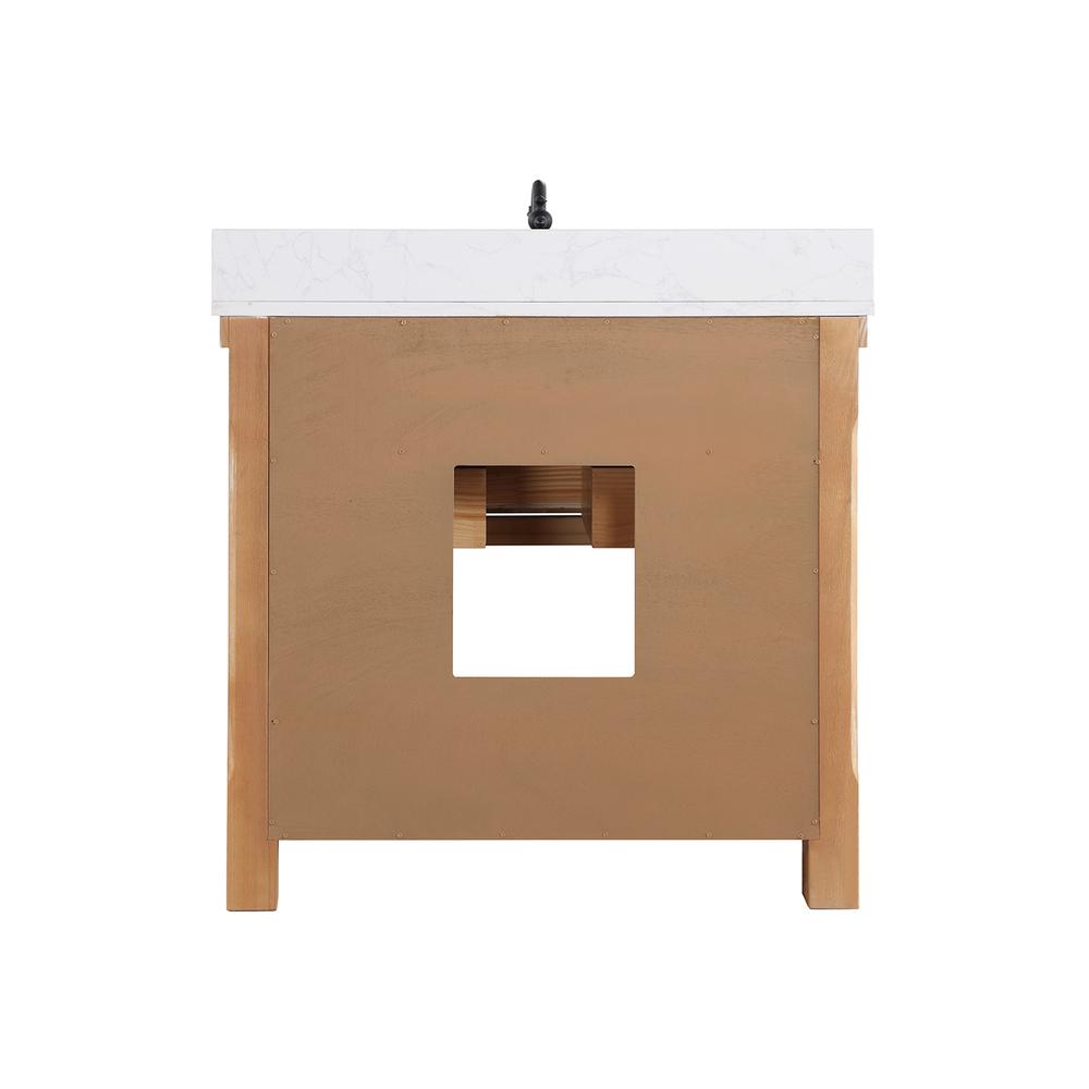 Single Bath Vanity with Composite Stone Top, White Farmhouse Basin and Mirror