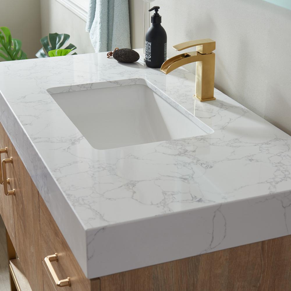 42" Single Vanity with White Grain Stone Countertop With Mirror