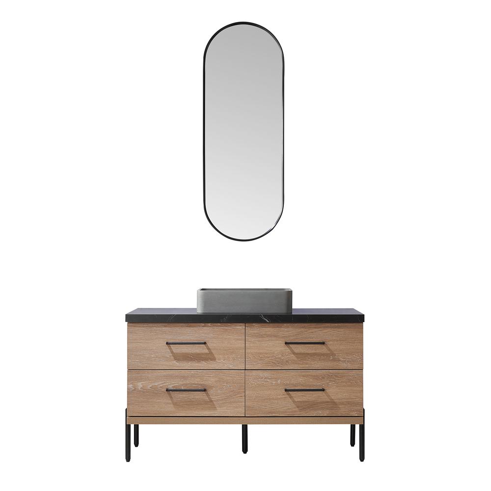 Single Sink Bath Vanity with Sintered Stone Top with Concrete Sink and Mirror