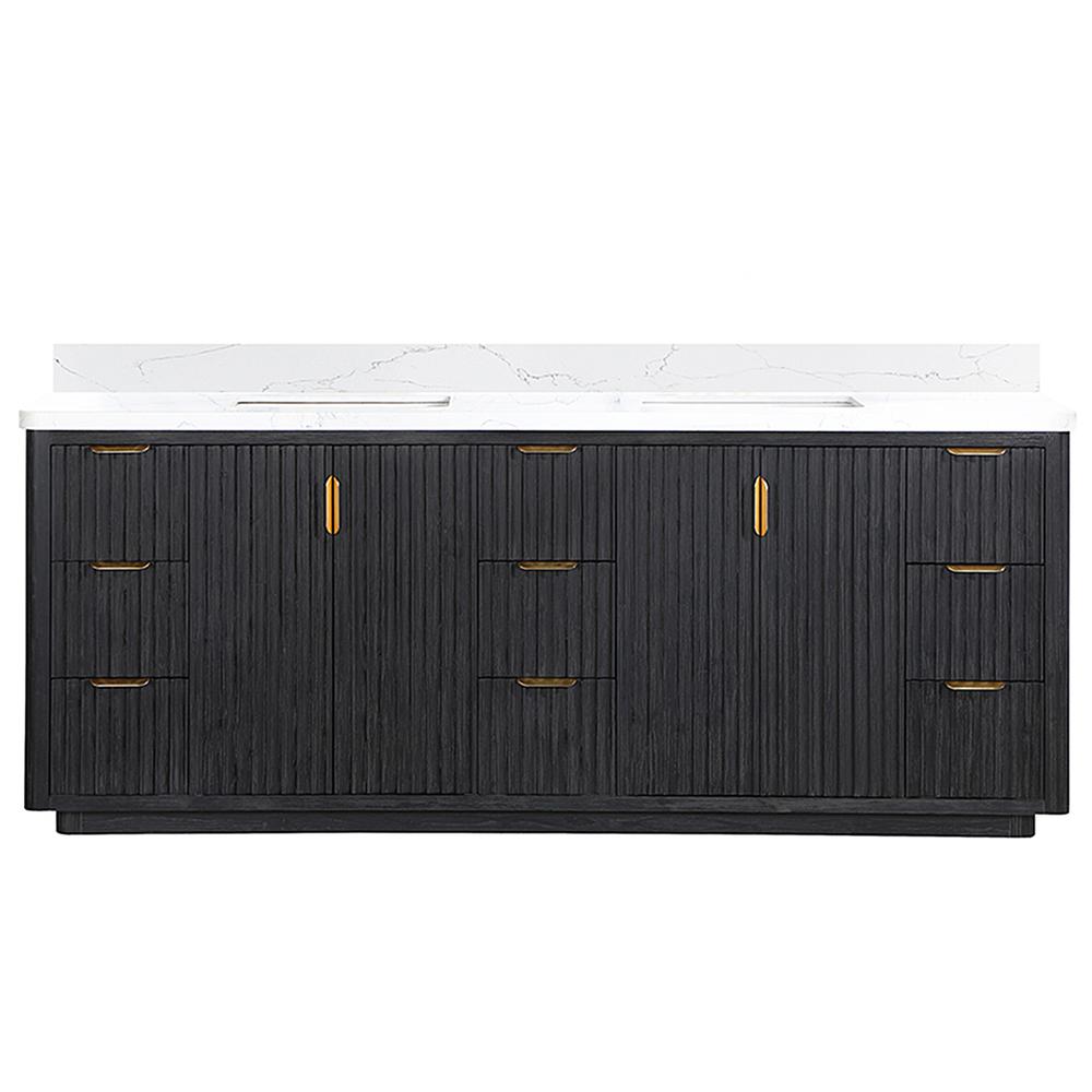 Free-standing Double Bathroom Vanity with Composite top in Lightning White