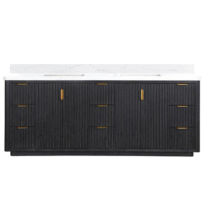 Free-standing Double Bathroom Vanity with Composite top in Lightning White