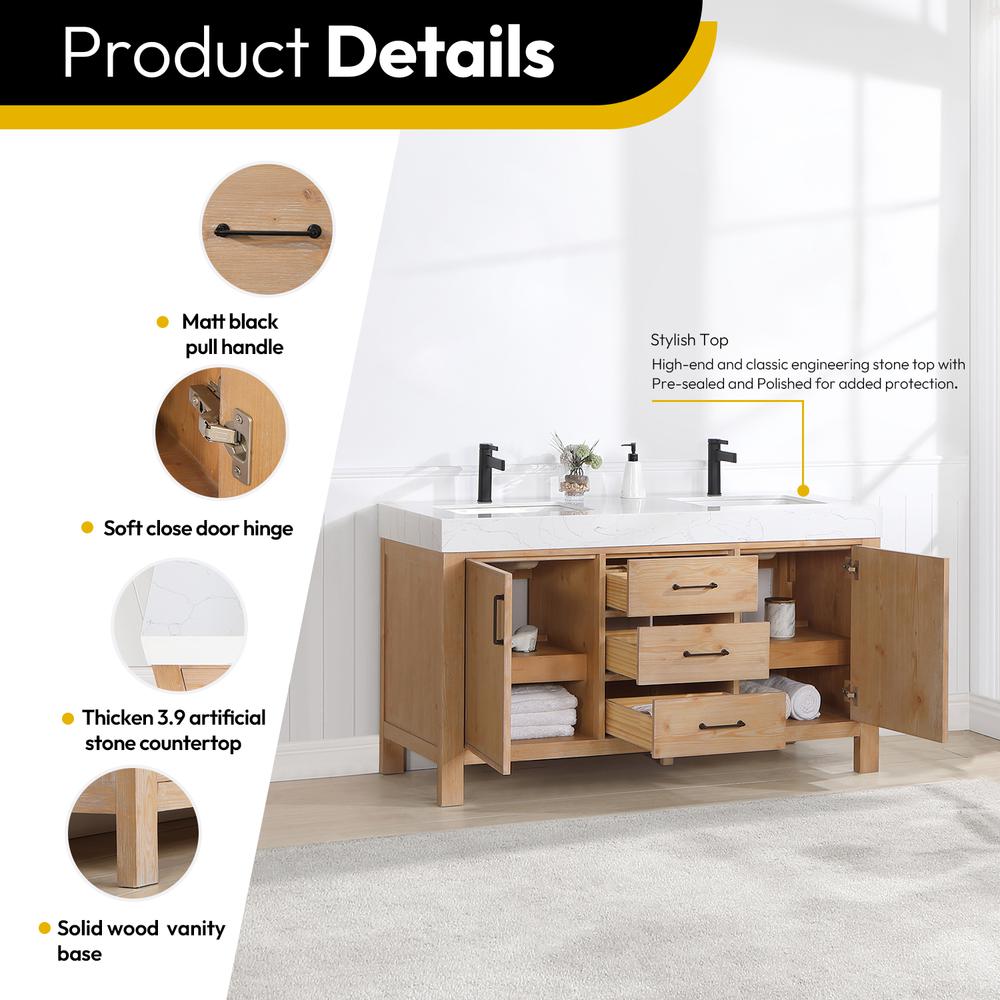 Free-standing Double Bathroom Vanity with Composite top and Mirror