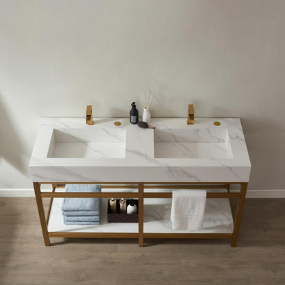 Vanity with stainless steel bracket match with stone Countertop Without Mirror