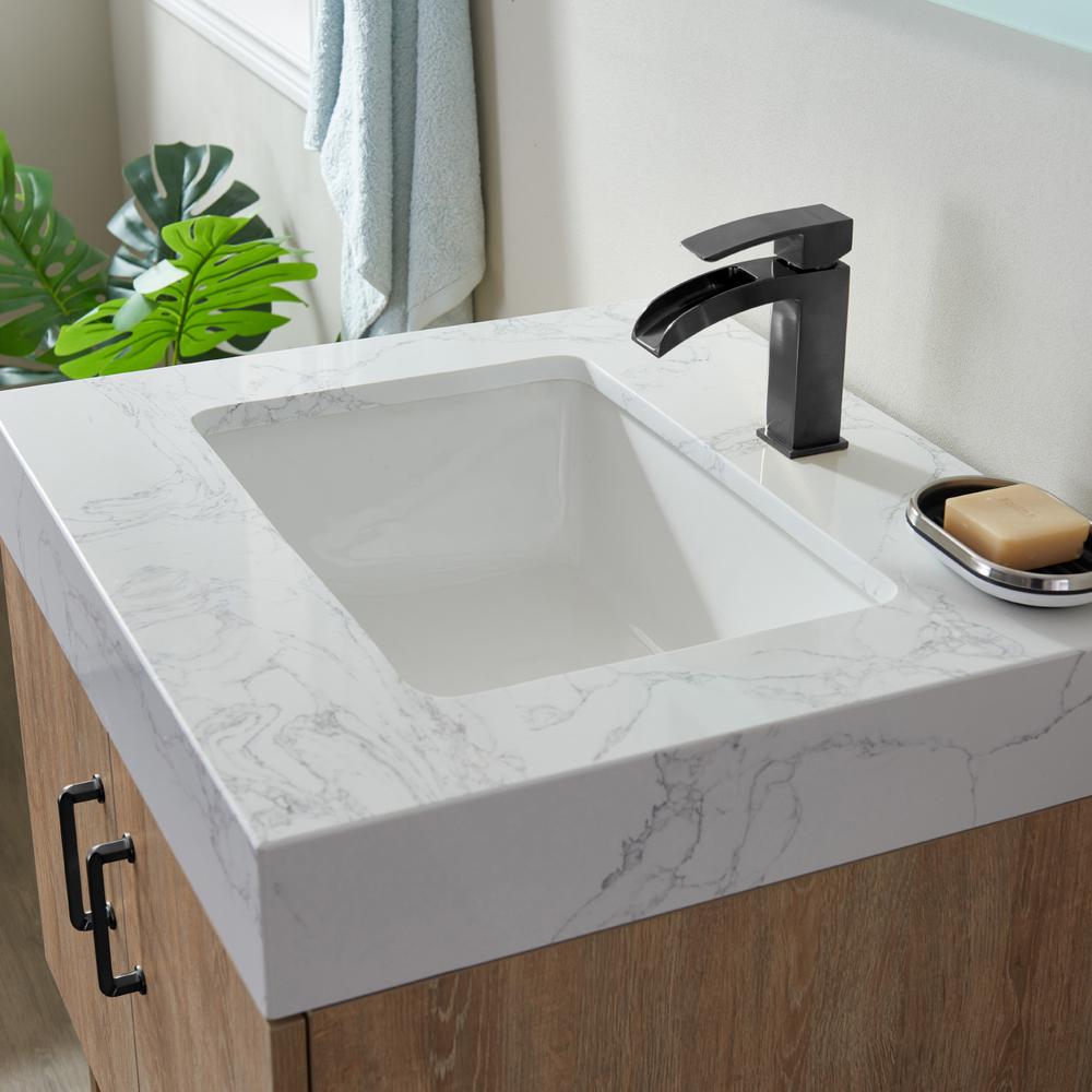 24B" Single Vanity with White Grain Stone Countertop With Mirror