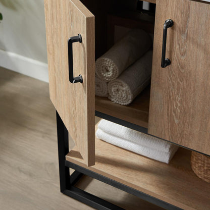 24B" Single Vanity with White Grain Stone Countertop Without Mirror