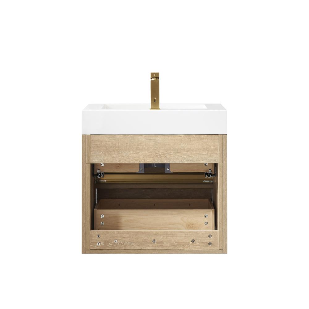 Single Sink Wall-Mount Bath Vanity with Composite Integral Square Sink Top