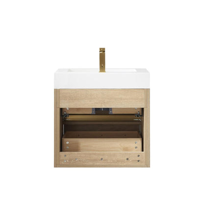 Single Sink Wall-Mount Bath Vanity with Composite Integral Square Sink Top
