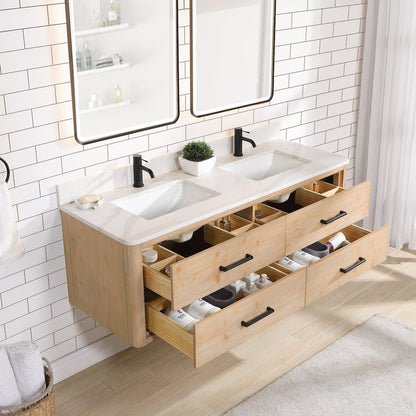 Cristo 60M" Floating Double Bath Vanity in Fir Wood Brown