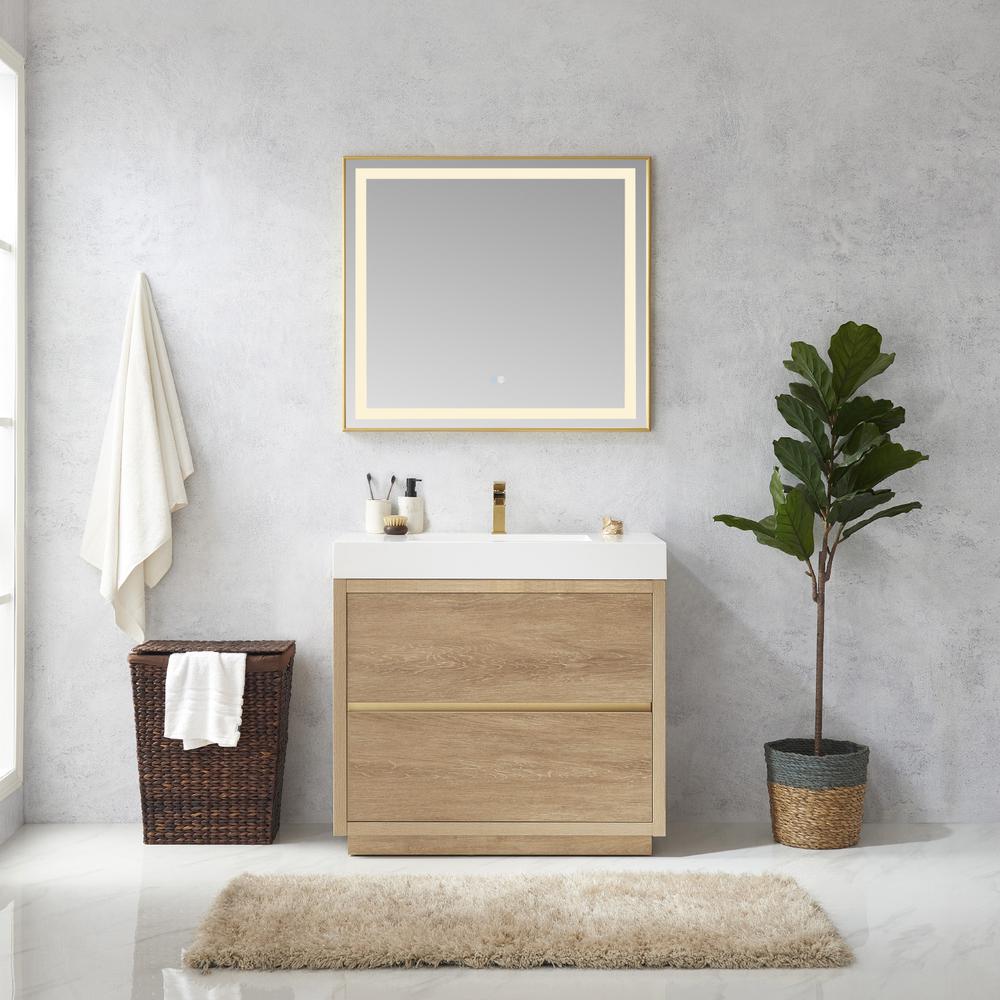 Single Sink Bath Vanity with Composite Integral Square Sink Top and Mirror