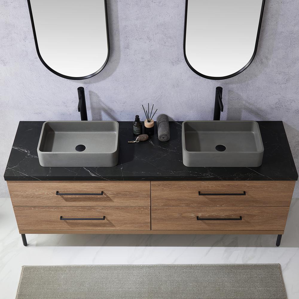 Double Sink Bath Vanity with Sintered Stone Top with Concrete Sink and Mirror