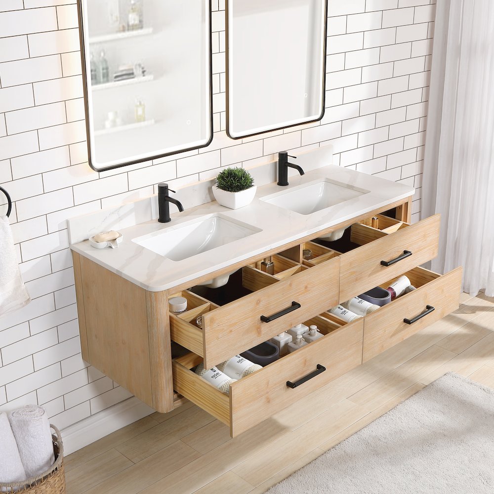 Cristo 60M" Floating Double Bath Vanity in Fir Wood Brown