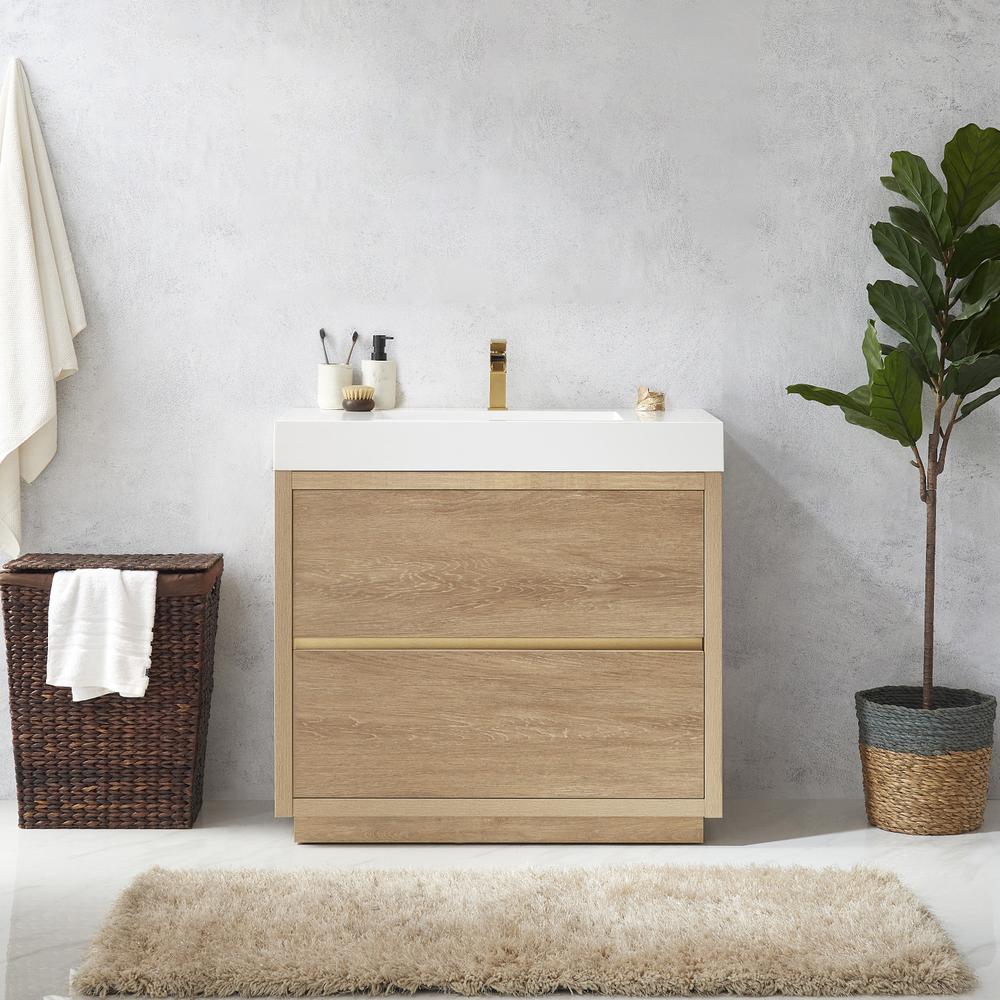 Single Sink Bath Vanity with White Composite Integral Square Sink Top