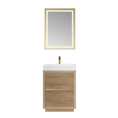 Single Sink Bath Vanity with Composite Integral Square Sink Top and Mirror