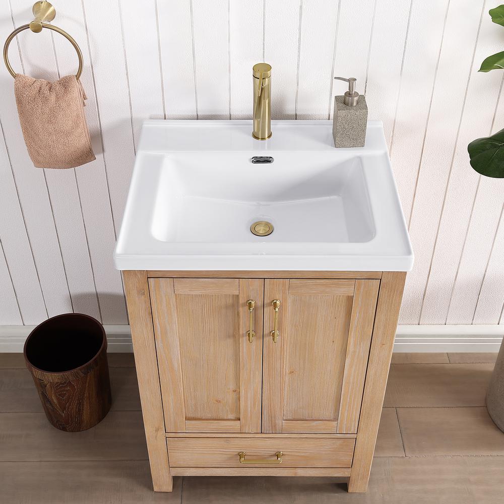 Single Sink Bath Vanity in Fir Wood Brown with Drop-In White Ceramic Basin