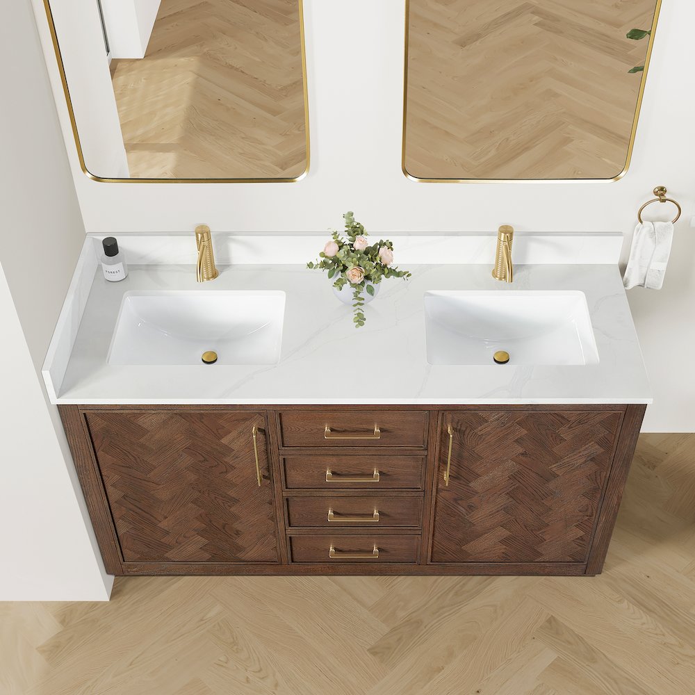 Jakarta 60M" Freestanding Double Bath Vanity in Aged Dark Brown Oak