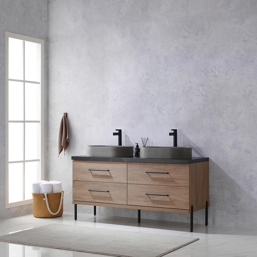 Double Sink Bath Vanity with Black Sintered Stone Top with Concrete Sink