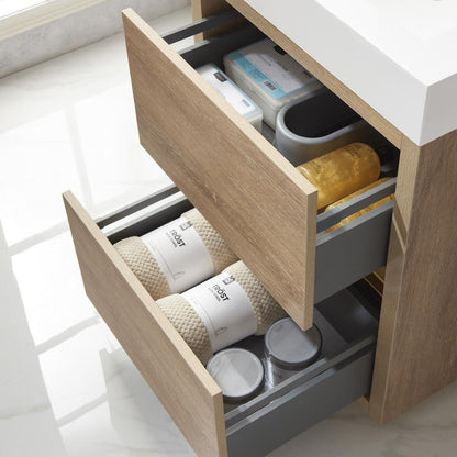 Single Sink Bath Vanity with Composite Integral Square Sink Top and Mirror