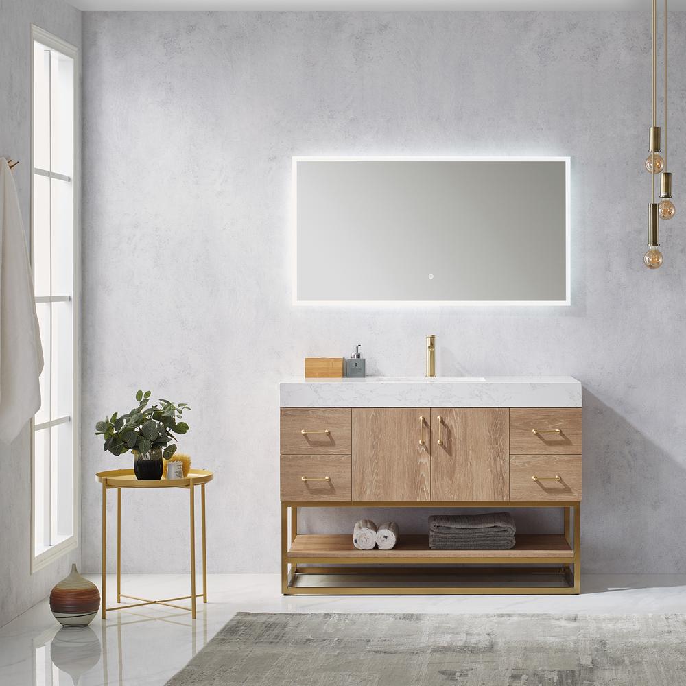 48" Single Vanity with White Grain Stone Countertop With Mirror
