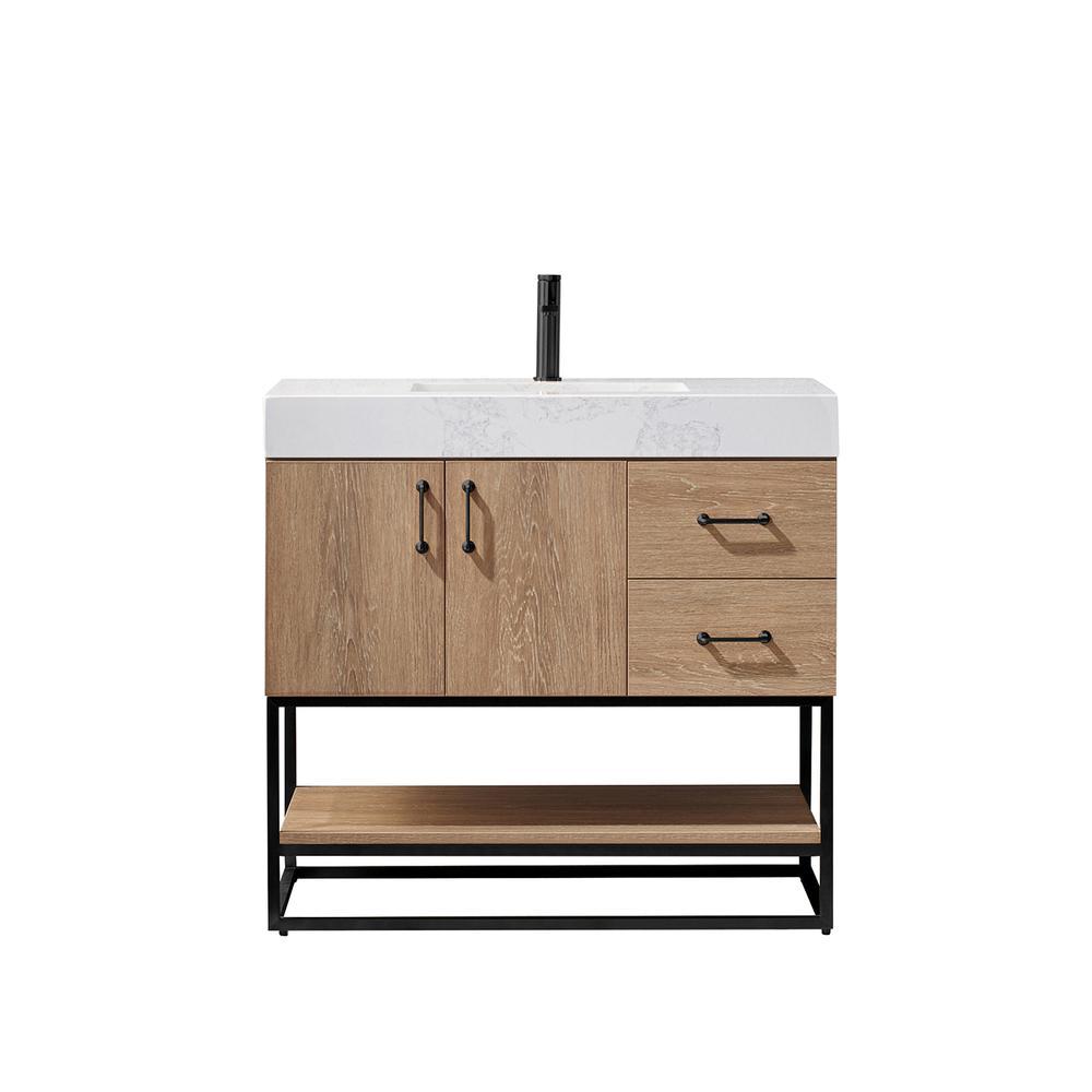 36B" Single Vanity with White Grain Stone Countertop Without Mirror
