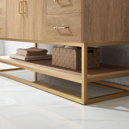 60" Single Sink Bath Vanity with White Grain Stone Countertop and Mirror