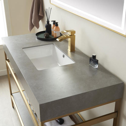 Single Sink Bath Vanity Metal Support with Grey Sintered Stone Top and Mirror