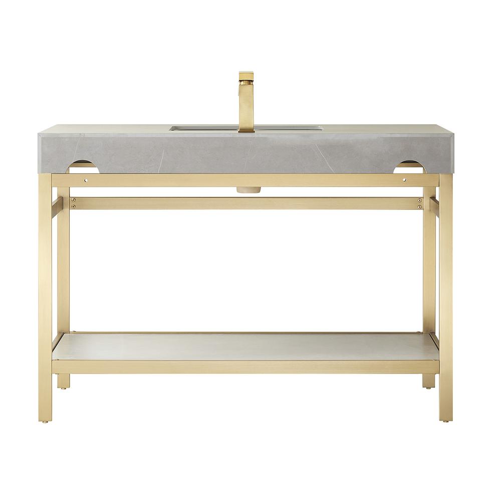Single Sink Bath Vanity Metal Support with Grey Sintered Stone Top and Mirror