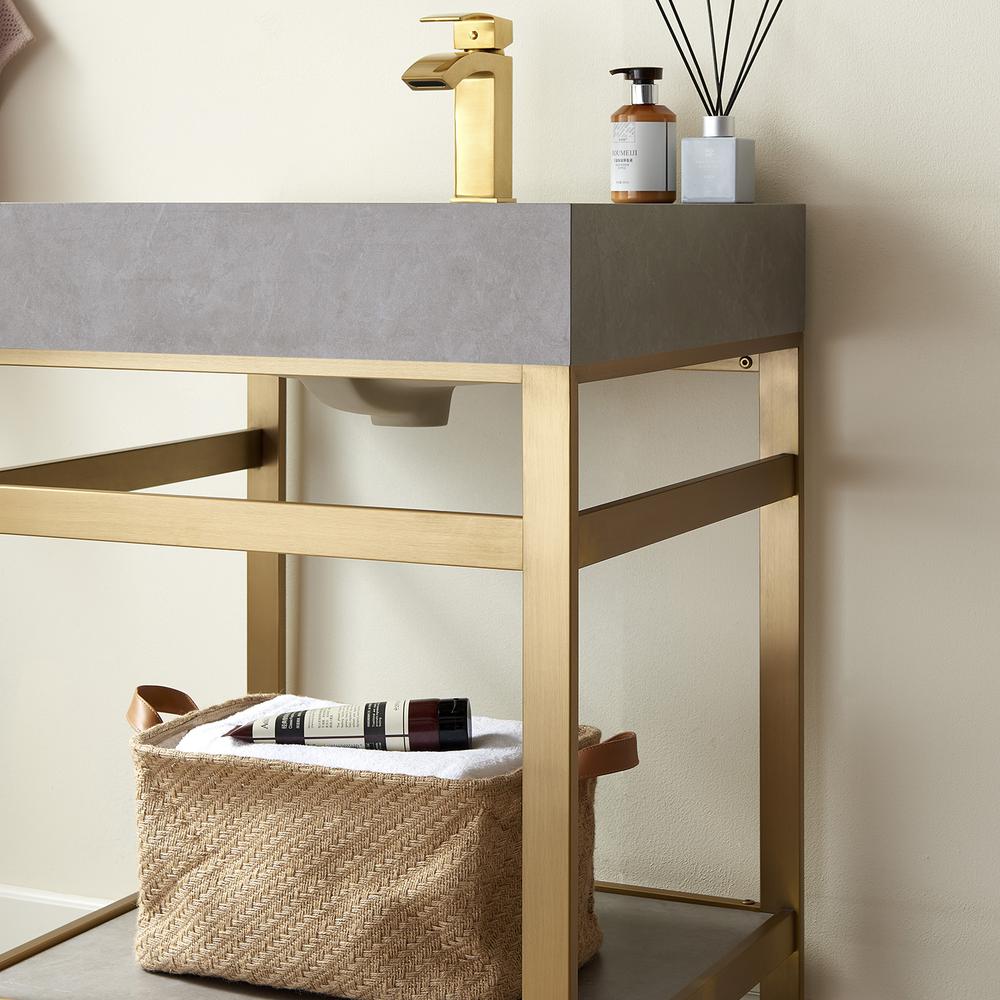 Single Sink Bath Vanity Metal Support with Grey Sintered Stone Top