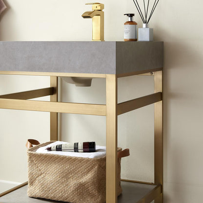 Single Sink Bath Vanity Metal Support with Grey Sintered Stone Top