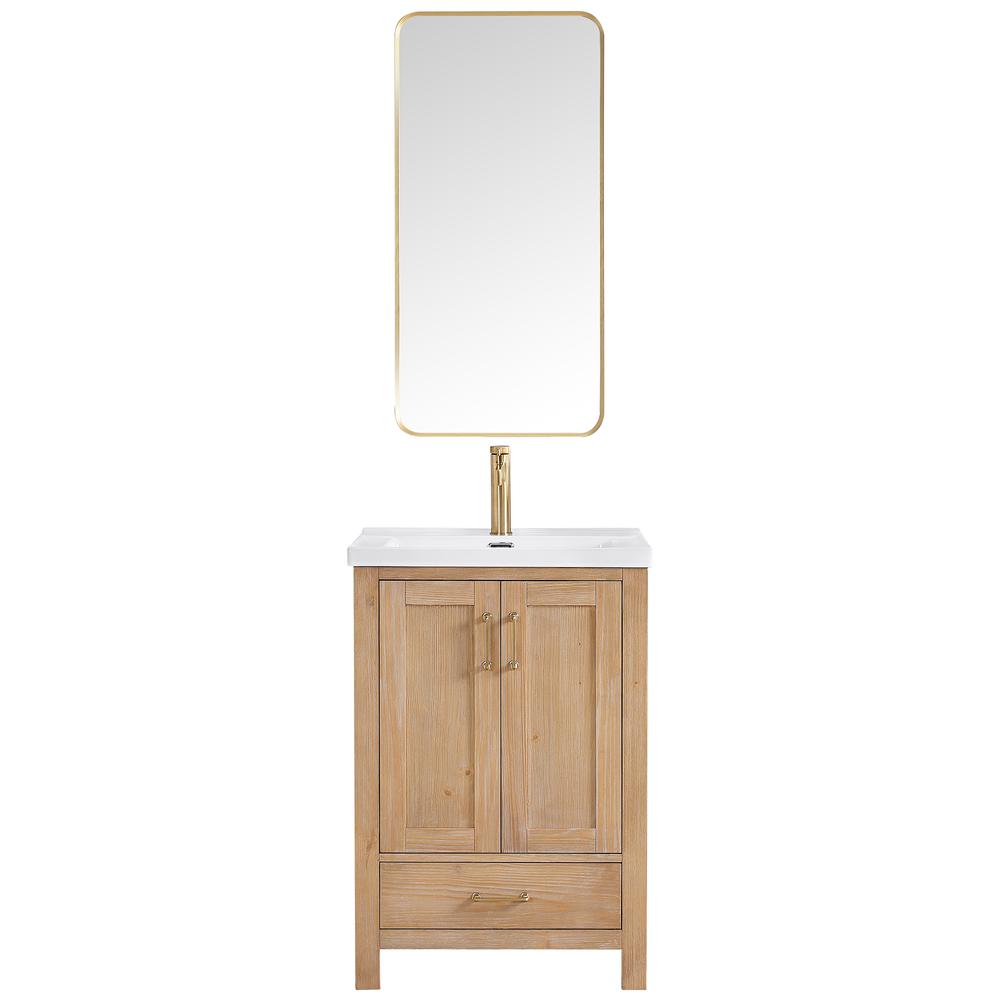 Single Sink Bath Vanity with Drop-In White Ceramic Basin and Mirror
