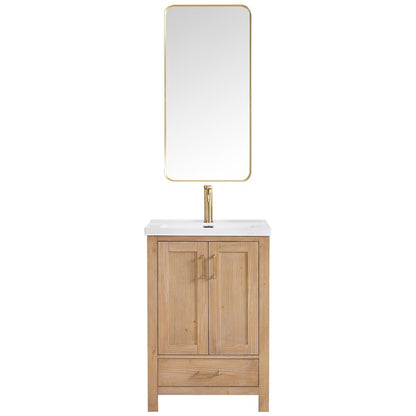 Single Sink Bath Vanity with Drop-In White Ceramic Basin and Mirror