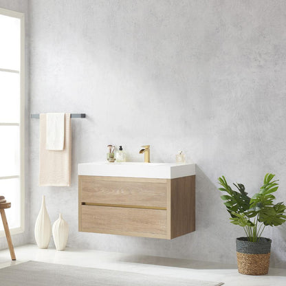 Single Sink Wall-Mount Bath Vanity with Composite Integral Square Sink Top