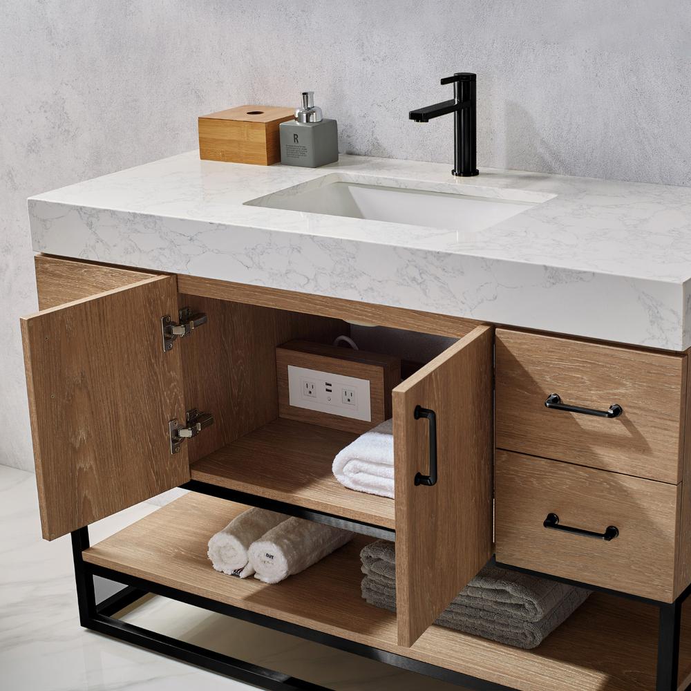 48B" Single Vanity with White Grain Stone Countertop Without Mirror