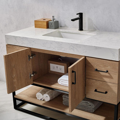48B" Single Vanity with White Grain Stone Countertop Without Mirror