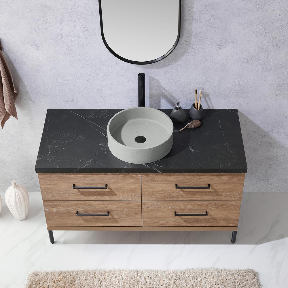Single Sink Bath Vanity with Sintered Stone Top with Concrete Sink and Mirror