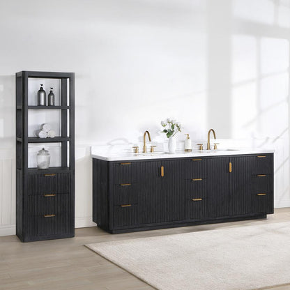 Free-standing Double Bathroom Vanity with Composite top in Lightning White