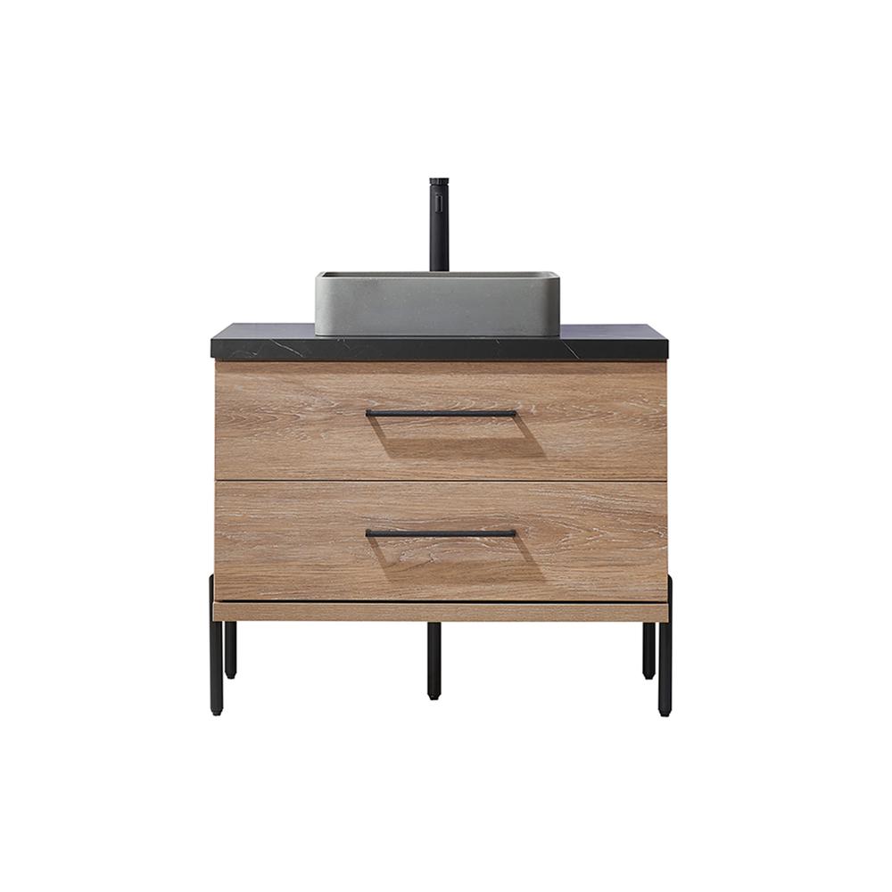 Single Sink Bath Vanity with Black Sintered Stone Top with Concrete Sink