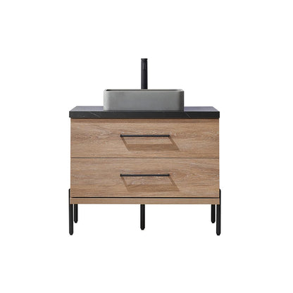 Single Sink Bath Vanity with Black Sintered Stone Top with Concrete Sink