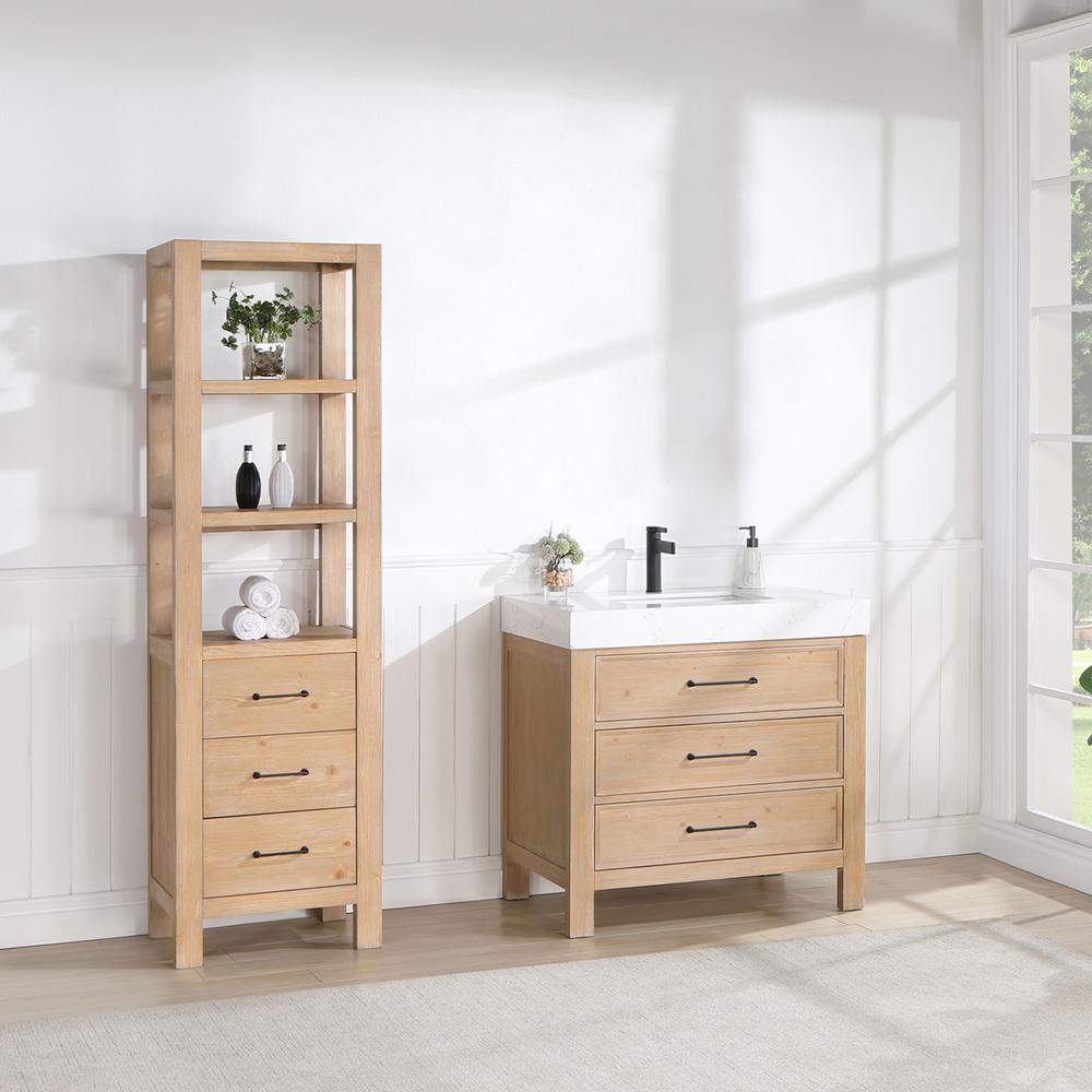 Free-standing Single Bathroom Vanity with Composite top in Lightning White
