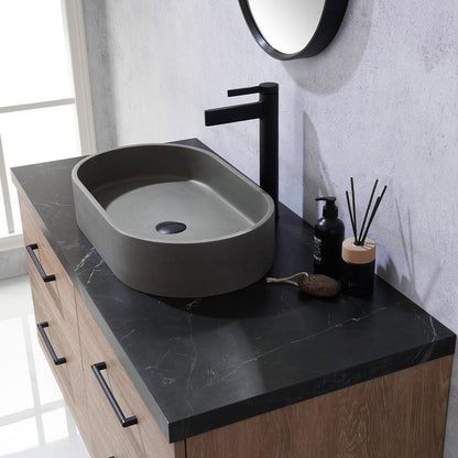 Single Sink Bath Vanity with Sintered Stone Top with Concrete Sink and Mirror