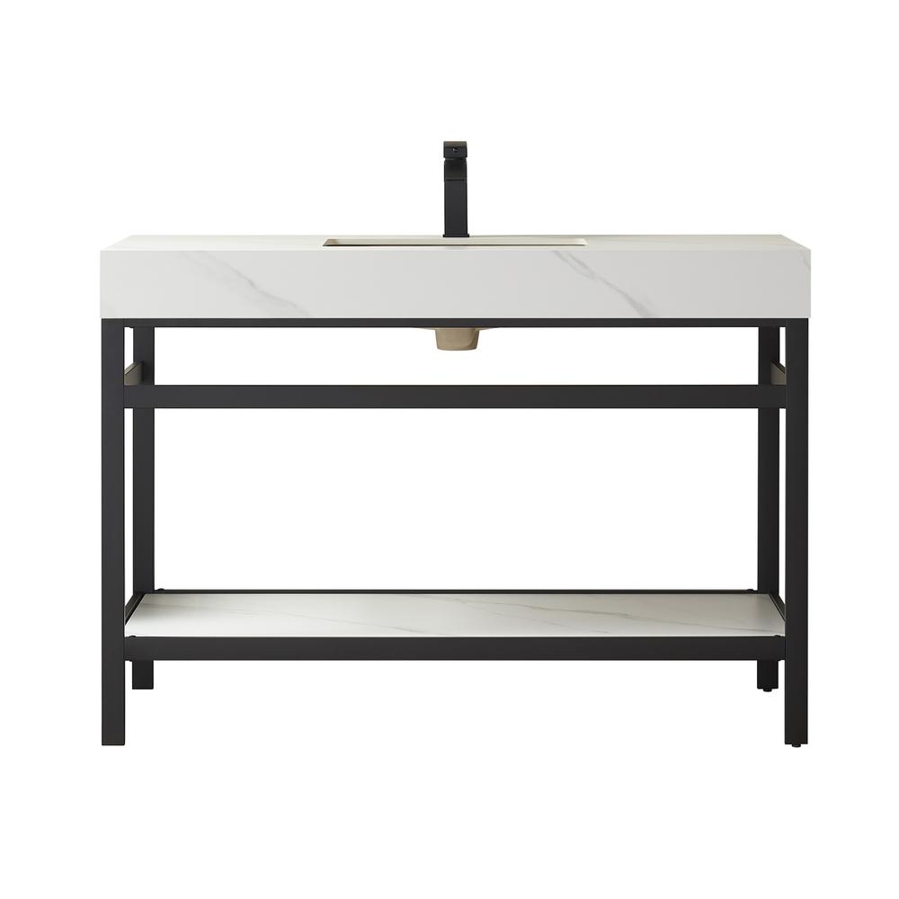 Single Sink Bath Vanity Metal Support with White Sintered Stone Top