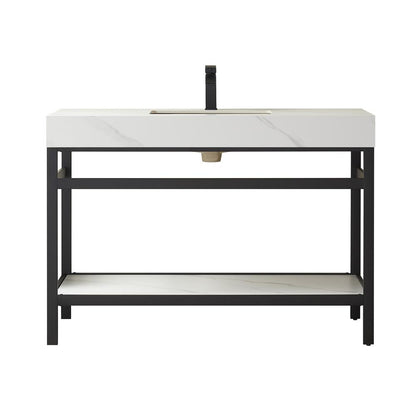 Single Sink Bath Vanity Metal Support with White Sintered Stone Top