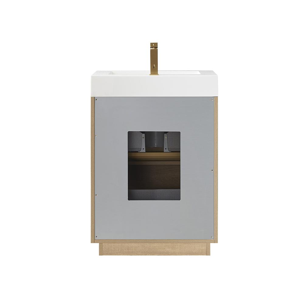 Single Sink Bath Vanity with Composite Integral Square Sink Top and Mirror
