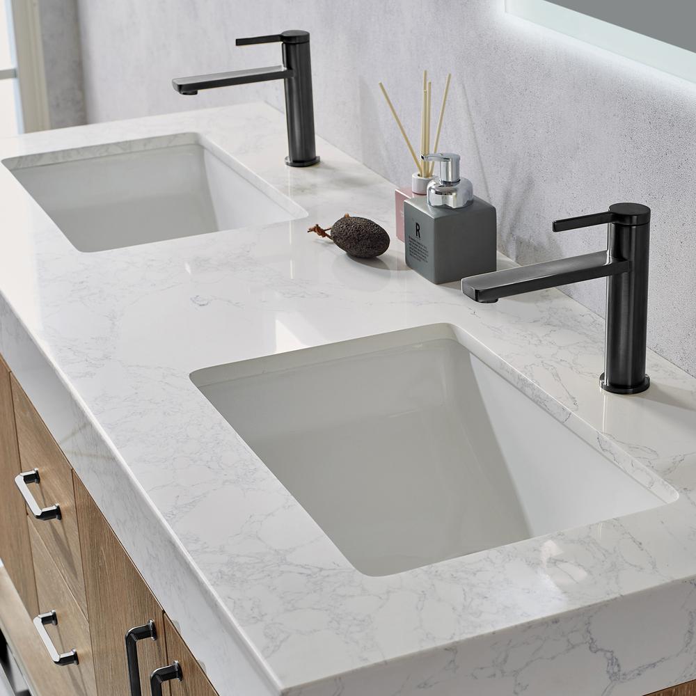 60B" Double Vanity with White Grain Stone Countertop Without Mirror