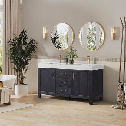 León 60in. Free-standing Double Bathroom Vanity in Fir Wood Black